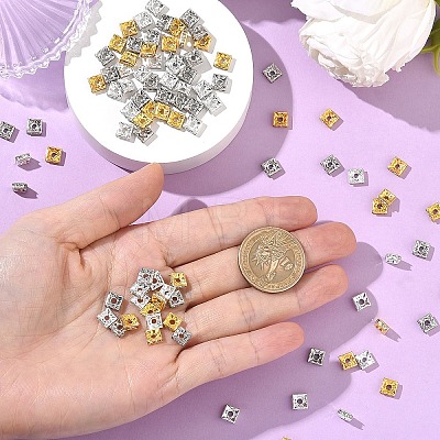 90Pcs 3 Colors Brass Rhinestone Spacer Beads KK-YW0004-58-1