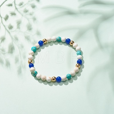 Natural & Synthetic Mixed Gemstome Round Beaded Stretch Bracelet for Women BJEW-JB08284-1