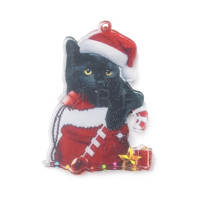 Christmas Cat Shape Acrylic Pendant Decoration HJEW-E007-01G-01-1