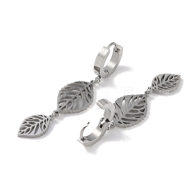 Hollow Leaf 304 Stainless Steel Dangle Earrings EJEW-L283-031P-1