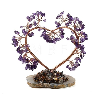 Natural Amethyst Chips Love Heart Tree Decorations DJEW-P017-B01-1