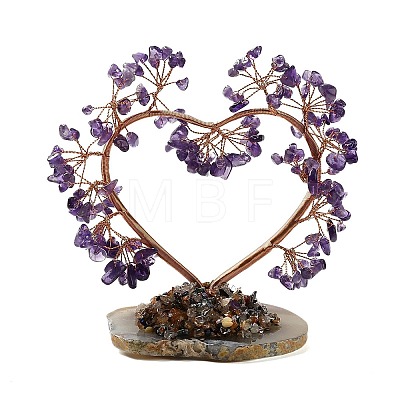 Natural Amethyst Chips Love Heart Tree Decorations DJEW-P017-B01-1