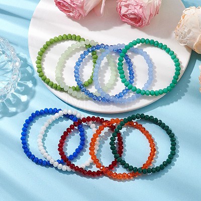 15Pcs 15 Colors Faceted Rondelle Imitation Jade Glass Beaded Stretch Bracelet Sets BJEW-JB10790-1