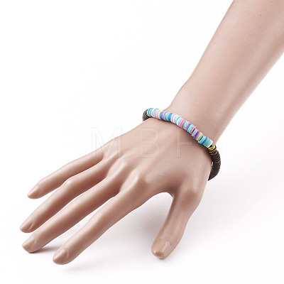 Polymer Clay Heishi Beads Stretch Bracelets BJEW-JB05811-03-1