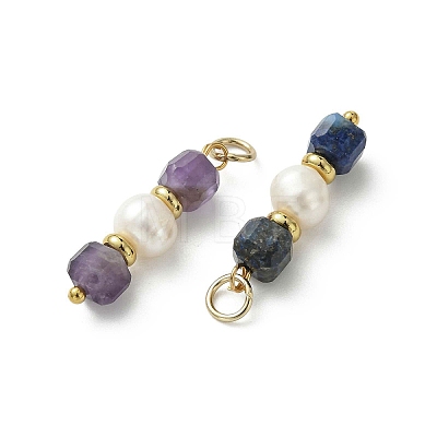 Natural Mixed Stone & Cultured Freshwater Pearl Pendants PALLOY-JF05304-1