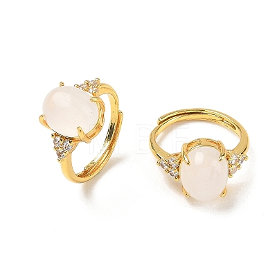 Brass Micro Pave Cubic Zirconia with Natural Quartz Crystal Cuff Open Rings RJEW-T035-01G-G-1
