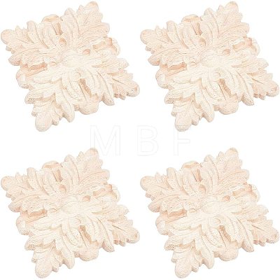 Natural Solid Wood Carved Onlay Applique Craft WOOD-WH0101-57-1