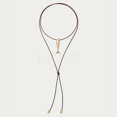 Ocean 304 Stainless Steel Fish Pendant Leather Cord Lariat Necklaces for Women WG28216-01-1
