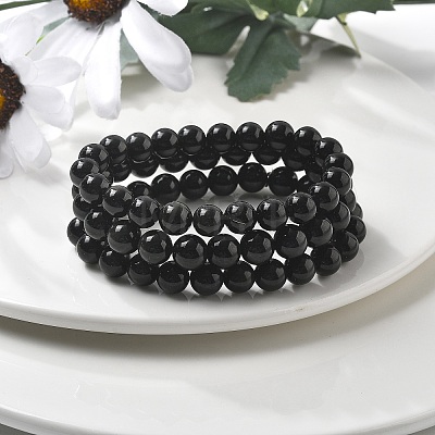 Natural Obsidian Stretch Beaded Bracelets G-A185-01A-1