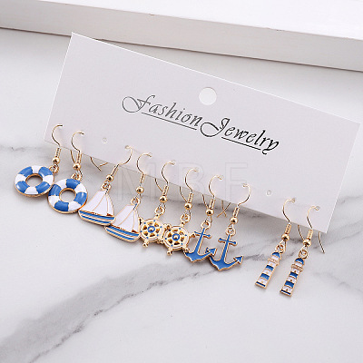 5 Pairs Nautical Theme Zinc Alloy Enamel Dangle Earrings FS-WG423E9-01-1