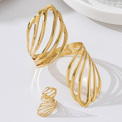 Hollow Wing Iron Cuff Bangles & Cuff Rings Sets for Women WG91D18-01-1