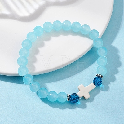 6Pcs Round Spray Painted Imitation Jade Glass Beads Stretch Bracelets for Women BJEW-JB12881-1