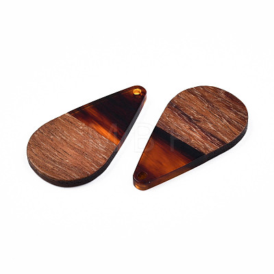 Transparent Resin & Walnut Wood Pendants RESI-N025-030-C02-1