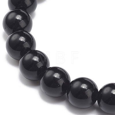 Natural Obsidian Round Beaded Stretch Bracelet with Bullet Charms BJEW-JB09018-05-1