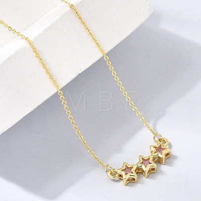 Brass Glass Triple Star Pendant Necklaces KK-CBAB173-03G-10-1