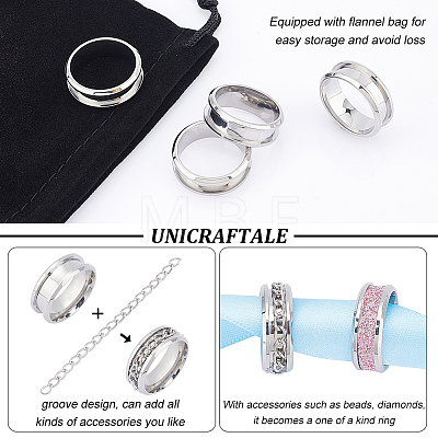 Unicraftale 12Pcs Stainless Steel Grooved Finger Ring Settings STAS-UN0038-94B-1