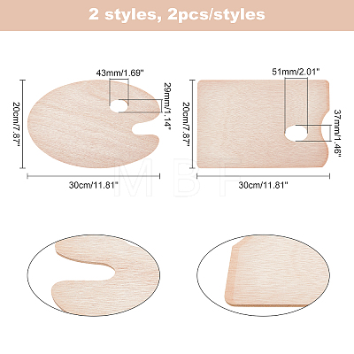 CHGCRAFT 4Pcs 2 Styles Wooden Color Palette WOOD-CA0001-21-1