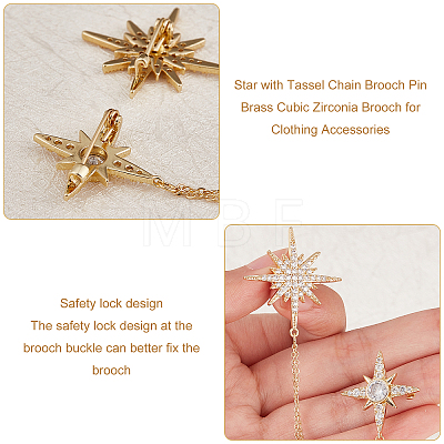  2Pcs Star with Tassel Chain Brooch Pin JEWB-NB0001-12-1