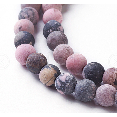Frosted Natural Rhodonite Round Bead Strands X-G-E487-12-8mm-1