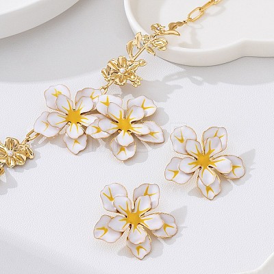 Flower Iron Enamel Stud Earring & Pendant Necklaces for Women WGE42BA-02-1