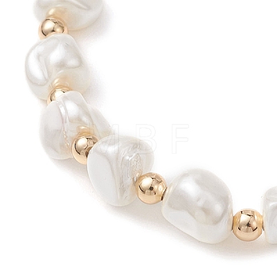 Electroplated Shell Pearl & Brass Beads Stretch Bracelets for Women BJEW-JB13013-1