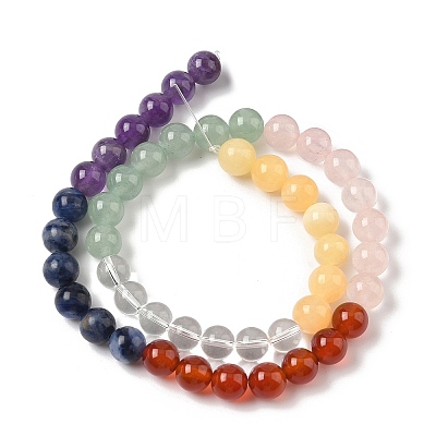 Chakra Natural Yellow Jade & Crystal Quartz & Green Aventurine & Rose Quartz & Carnelian & Sodalite & Amethyst Beads Strands G-NH0002-E03-6mm-1