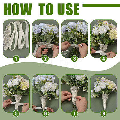 1Pc Plastic & Alloy & Polyester & Rhinestone Flower Bouquet Ribbon DIY-FG0010-32-1