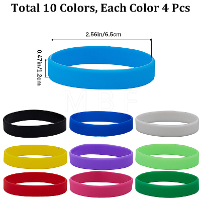 Gorgecraft 40Pcs 10 Colors Flat Plain Silicone Cord Bracelets Set for Men Women BJEW-GF0001-16-1