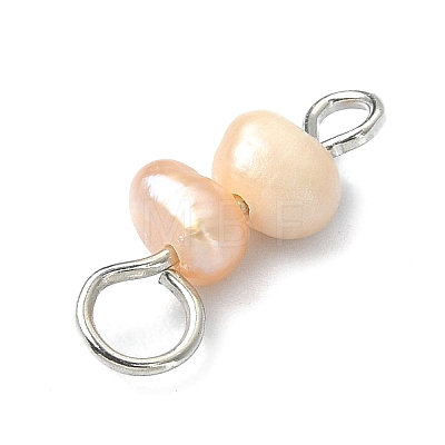Natural Cultured Freshwater Pearl Connector Charms PALLOY-JF02263-01-1