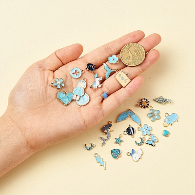27Pcs 27 Style Light Gold Alloy Enamel Pendants ENAM-YW0001-77-1