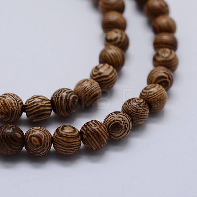 Natural Wenge Wood Beads Strands WOOD-F006-02-10mm-1