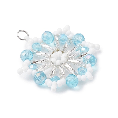 Glass Seed Beaded Snowflake Pendants PALLOY-MZ01080-02-1