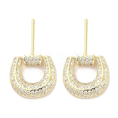 Rack Plating Brass Micro Pave Clear Cubic Zirconia Stud Earrings for Women EJEW-M260-11G-1