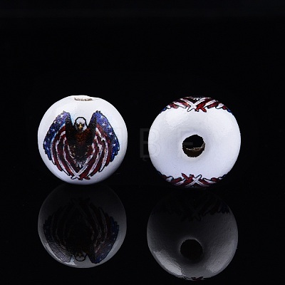 Independence Day Theme Printed Wooden Beads WOOD-D006-08-1