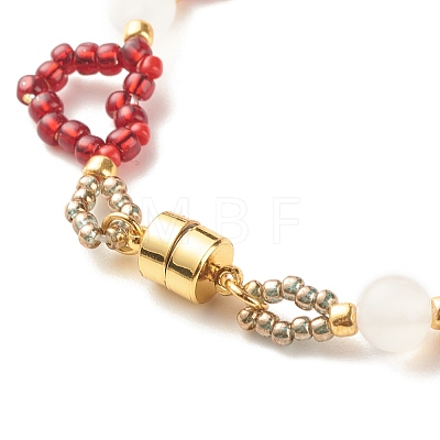 Glass Seed & Natural Agate Beaded Bracelet with Brass Magnetic Clasp BJEW-JB07803-1