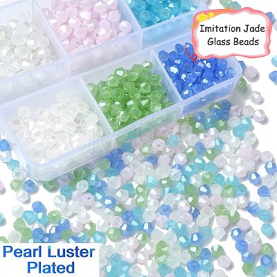 600Pcs 6 Colors Imitation Jade Electroplate Glass Beads Strands GLAA-YW0003-28-1