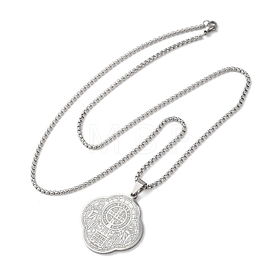 304 Stainless Steel Saint Benedict Pendant Necklaces LS-NJEW-B153-02A-P-1