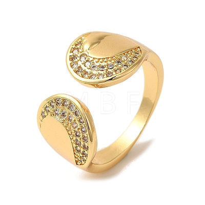 Rack Plating Brass Micro Pave Clear Cubic Zirconia Cuff Rings for Women RJEW-G325-13F-G-1