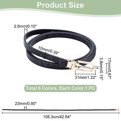   6Pcs 6 Colors PU Leather Chain Belts with Light Gold Plated Alloy Buckle AJEW-PH0004-09-1