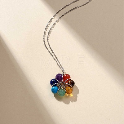 Natural & Synthetic Mixed Gemstone Beaded Flower Dangle Earrings & Pendant Necklace SJEW-JS01270-1