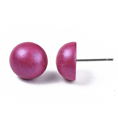 Pearlized Half Round Schima Wood Earrings for Girl Women EJEW-N048-001-10-1