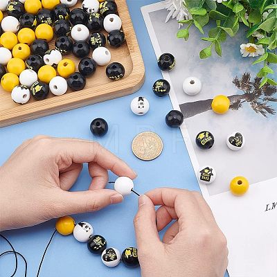 Unicraftale 120Pcs 8 Styles Senior Year Theme Printed Wooden Beads WOOD-UN0001-01-1