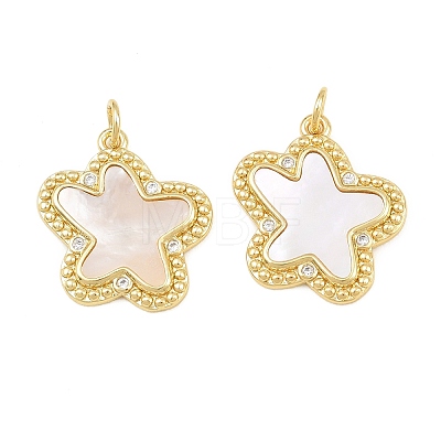 Brass Micro Pave Clear Cubic Zirconia with White Shell Pendants CU-CBA9482-02G-04-1