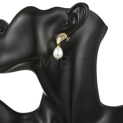 Teardrop Shell Pearl Bead Stud Earrings EJEW-JE07105-02-1