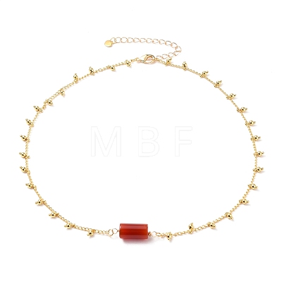 Natural & Synthetic Gemstone Column Pendant Necklaces NJEW-JN03172-1