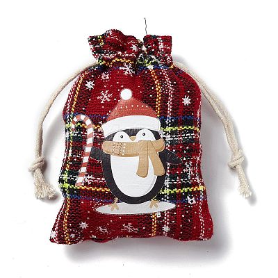 Christmas Theme Rectangle Jute Bags with Jute Cord ABAG-E006-01C-1