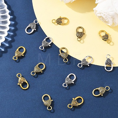 10Pcs Tibetan Style Heart Lobster Claw Clasps FIND-YW0009-77AB-1