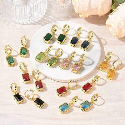 Brass Glass Dangle Hoop Earrings for Women KK-CBA760A-04G-1