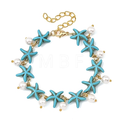Round Shell Pearl Beads Charm Bracelets BJEW-JB14133-01-1