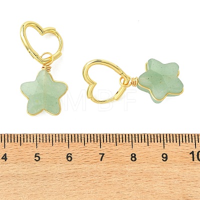 Brass & Natural Green/Blue Aventurine & Quartz Crystal & Rose Quartz & Obsidian Hoop Dangle Earrings EJEW-JE07236-1
